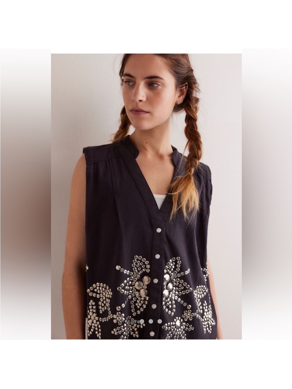Free People Black Pearl Embellished Blouse - Picture 12 of 13